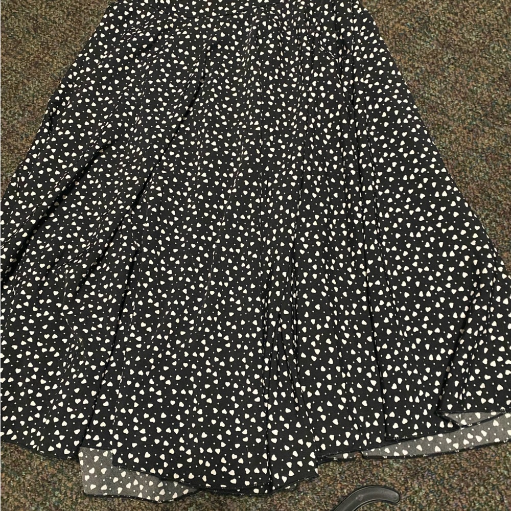 EMERY ROSE Confetti Heart Print Belted Flare Skirt Black S